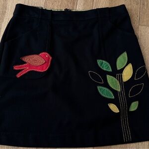 Ivy Jane Black Skirt with Red Bird and Green Leaves